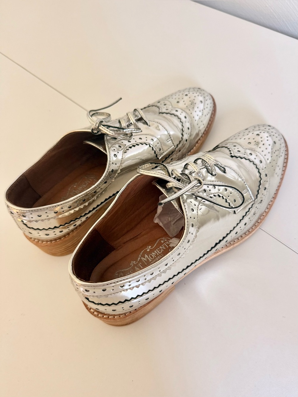 ✨ Jeff Campbell “Mirror” Silver Metallic Wingtip Oxford Shoes | Women’s Size 10 - Picture 5 of 7